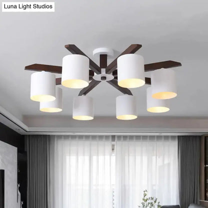 DecorBites™ Modern Brown & White Semi Flush Chandelier - Ceiling Mount Light with Metallic Bucket Design (5/6/8-Bulb)
