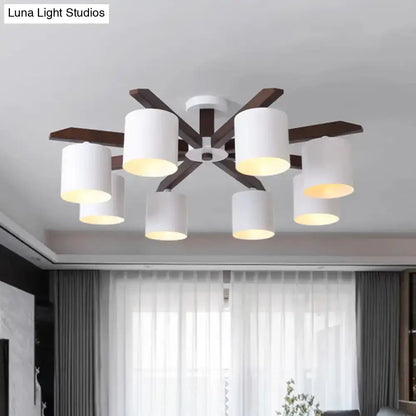 DecorBites™ Modern Brown & White Semi Flush Chandelier - Ceiling Mount Light with Metallic Bucket Design (5/6/8-Bulb)