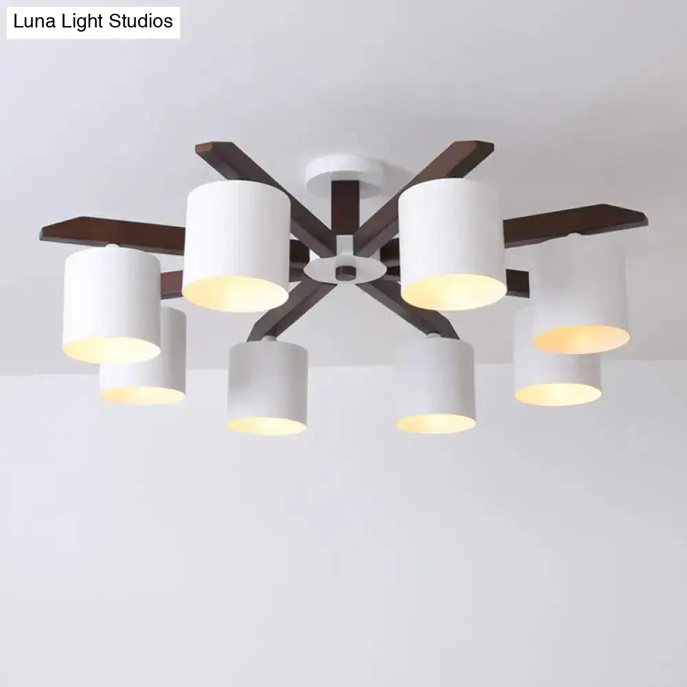 DecorBites™ Modern Brown & White Semi Flush Chandelier - Ceiling Mount Light with Metallic Bucket Design (5/6/8-Bulb)