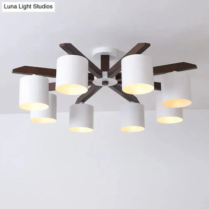 DecorBites™ Modern Brown & White Semi Flush Chandelier - Ceiling Mount Light with Metallic Bucket Design (5/6/8-Bulb)