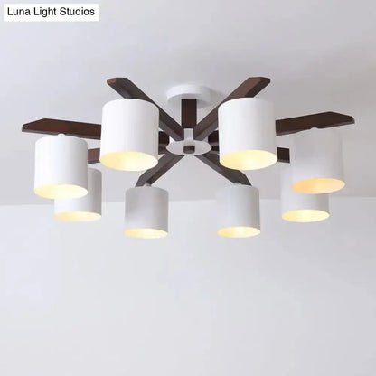 DecorBites™ Modern Brown & White Semi Flush Chandelier - Ceiling Mount Light with Metallic Bucket Design (5/6/8-Bulb)