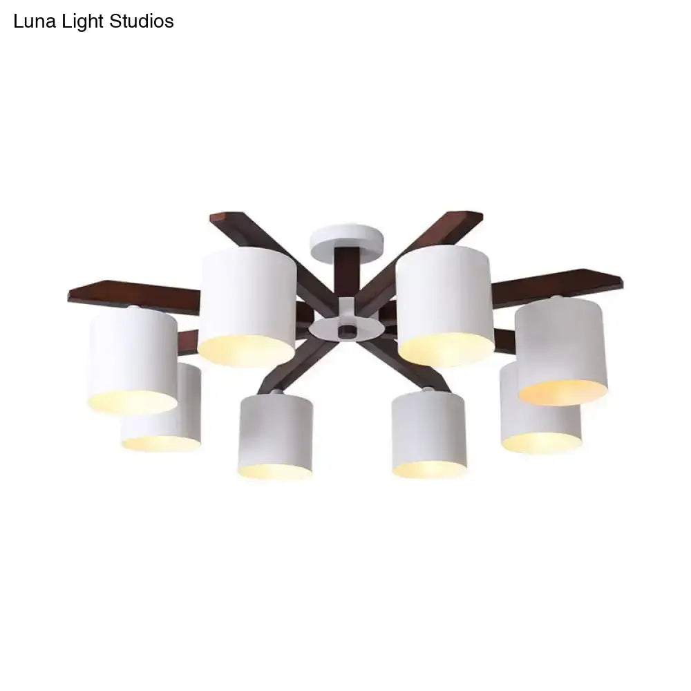 DecorBites™ Modern Brown & White Semi Flush Chandelier - Ceiling Mount Light with Metallic Bucket Design (5/6/8-Bulb)