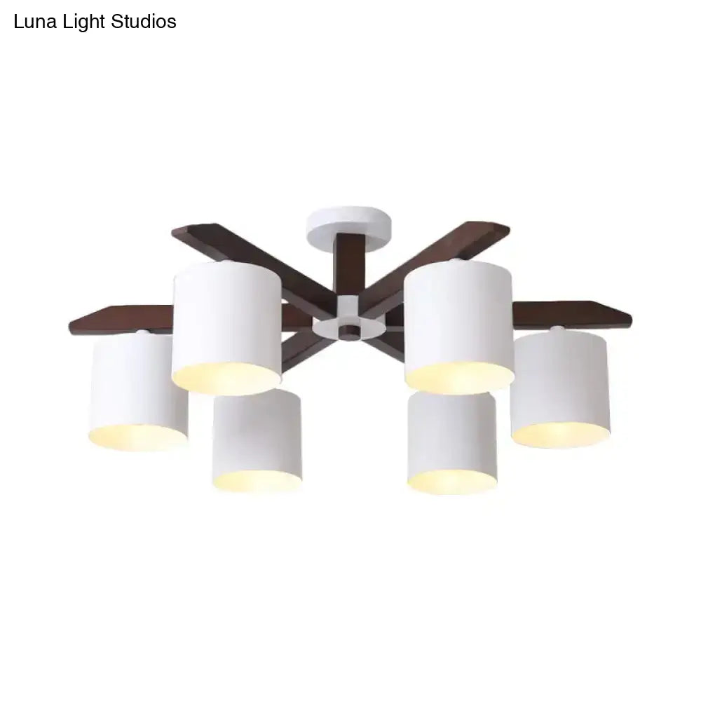 DecorBites™ Modern Brown & White Semi Flush Chandelier - Ceiling Mount Light with Metallic Bucket Design (5/6/8-Bulb)