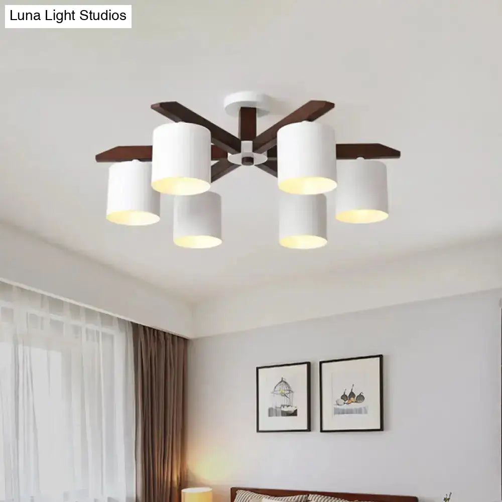 DecorBites™ Modern Brown & White Semi Flush Chandelier - Ceiling Mount Light with Metallic Bucket Design (5/6/8-Bulb)