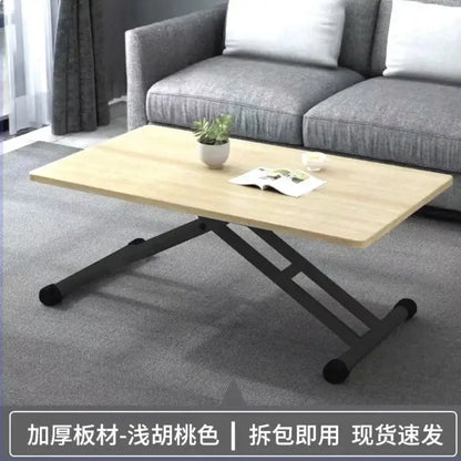 Modern brown wood adjustable coffee table living room caster wheels