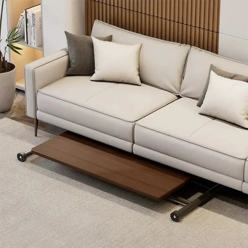 Modern brown wood adjustable coffee table living room caster wheels