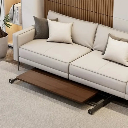 Modern brown wood adjustable coffee table living room caster wheels