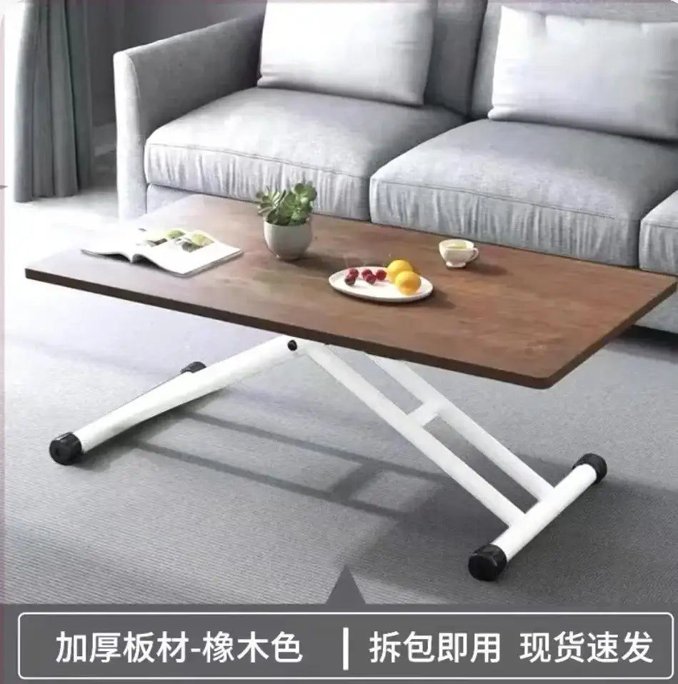 Modern brown wood adjustable coffee table living room caster wheels