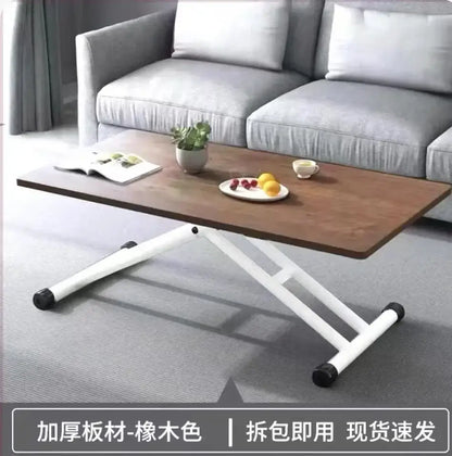Modern brown wood adjustable coffee table living room caster wheels