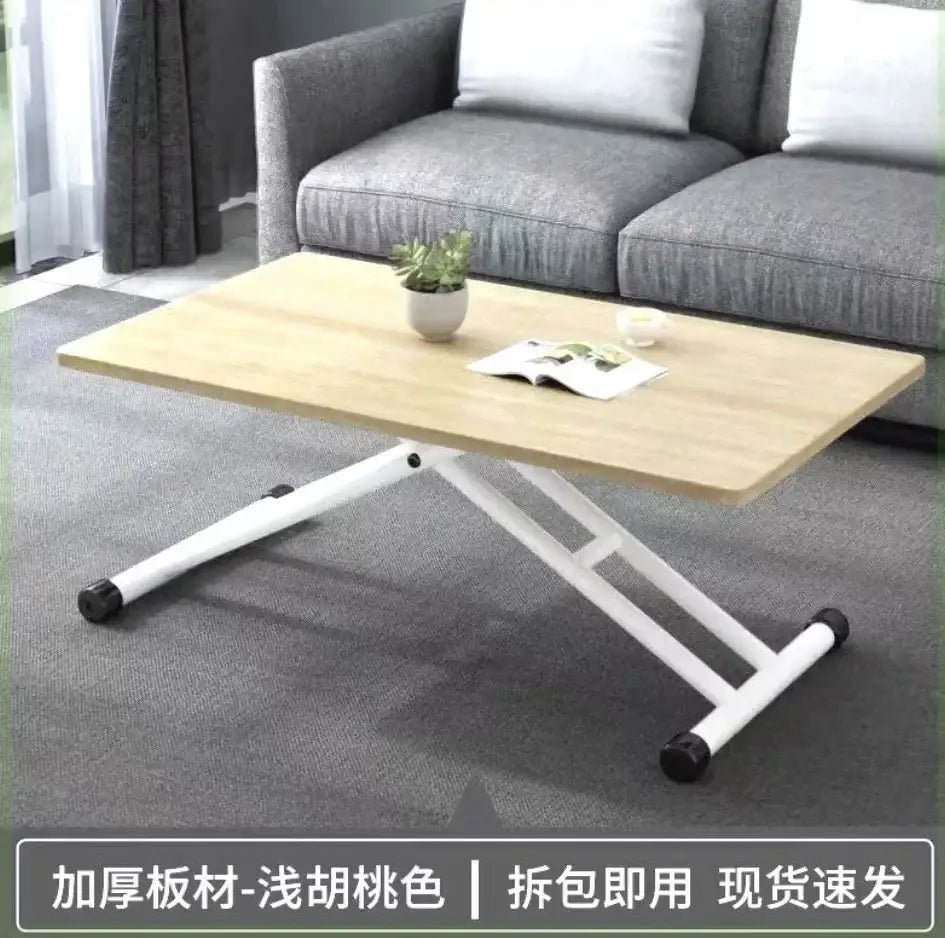 Modern brown wood adjustable coffee table living room caster wheels