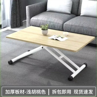 Modern brown wood adjustable coffee table living room caster wheels
