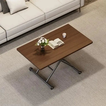 Modern brown wood adjustable coffee table living room caster wheels