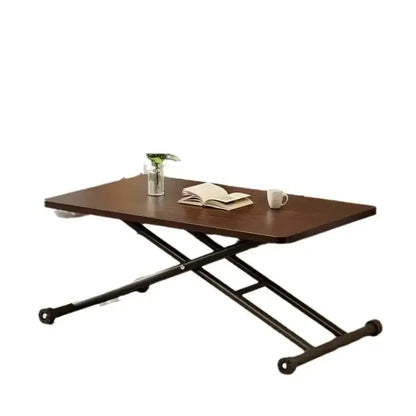 Modern brown wood adjustable coffee table living room caster wheels
