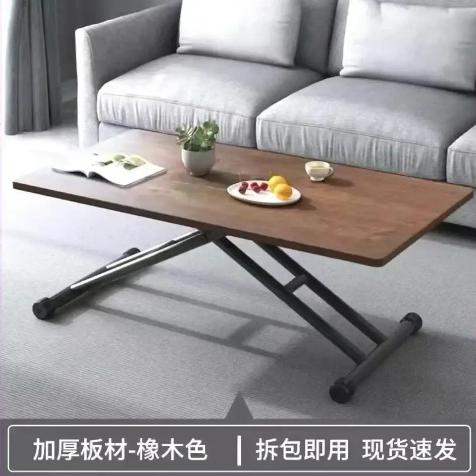 Modern brown wood adjustable coffee table living room caster wheels