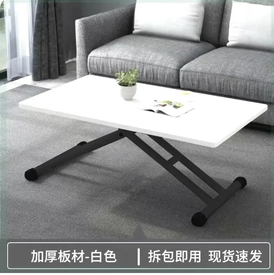 Modern brown wood adjustable coffee table living room caster wheels
