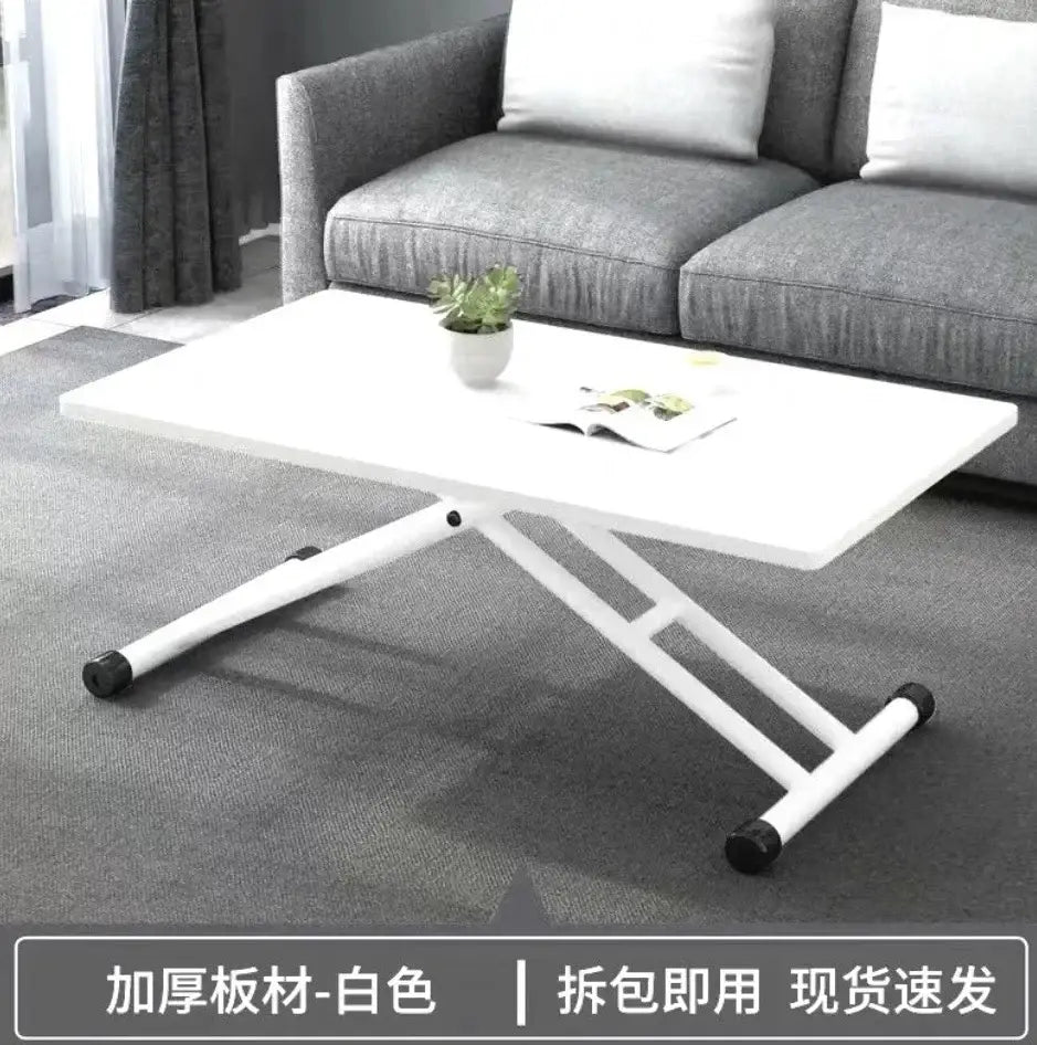 Modern brown wood adjustable coffee table living room caster wheels