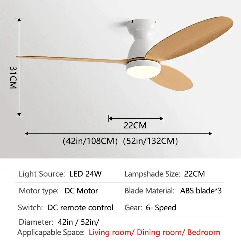 Modern brown wooden ceiling fan with remote control bedroom light
