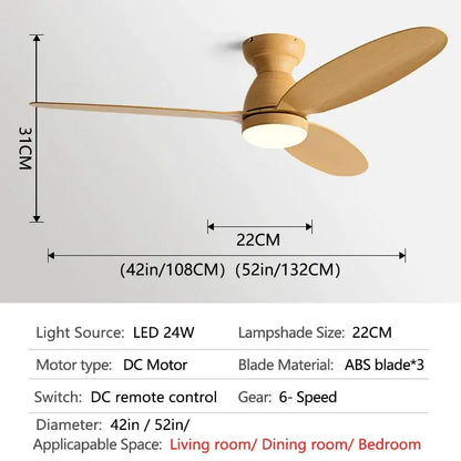 Modern brown wooden ceiling fan with remote control bedroom light