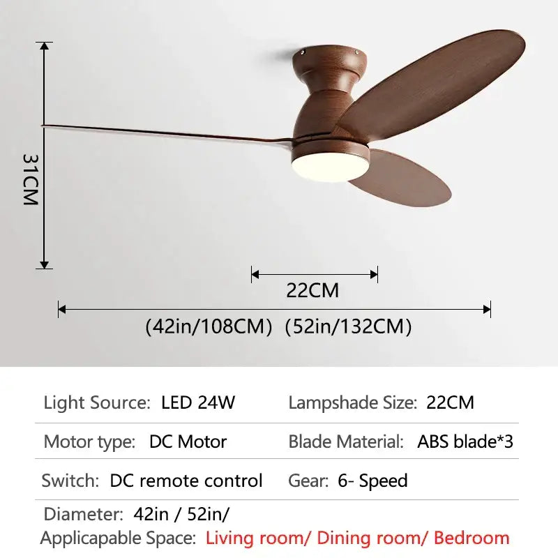 Modern brown wooden ceiling fan with remote control bedroom light