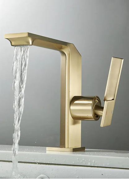 Modern brush gold waterfall basin faucet bathroom mixer tap