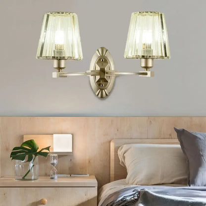 Modern brushed brass and green glass wall sconce bedroom light fixture