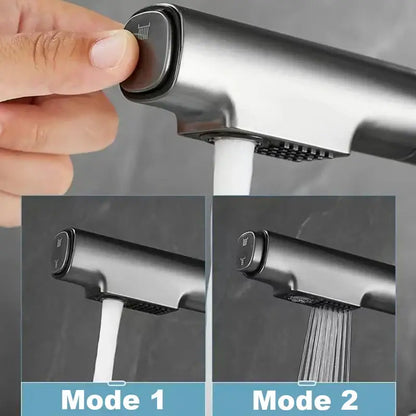 Modern brushed brass basin faucet with digital display bathroom tap