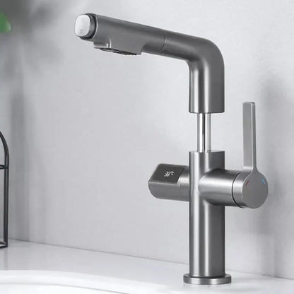 Modern brushed brass basin faucet with digital display bathroom tap