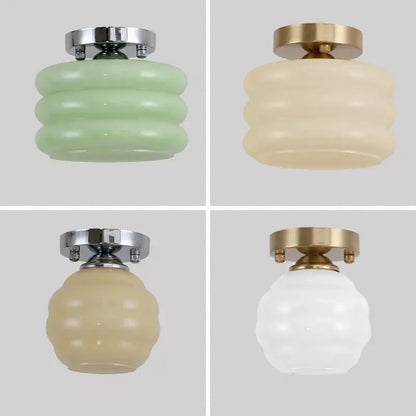 Modern brushed brass creamy glass iron led ceiling light bedroom