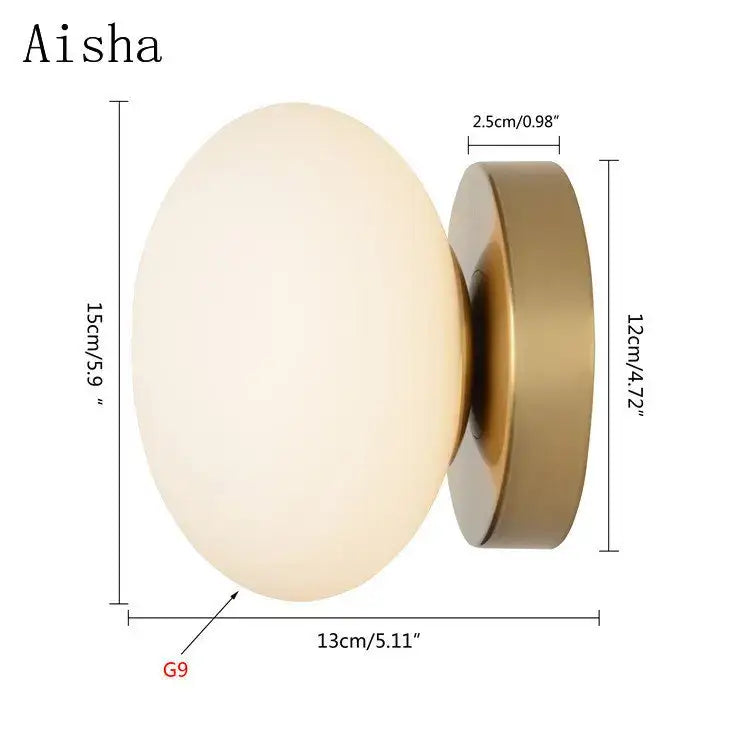 Modern brushed brass golden glass ball wall lamp bedroom sconce