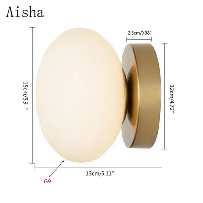 Modern brushed brass golden glass ball wall lamp bedroom sconce