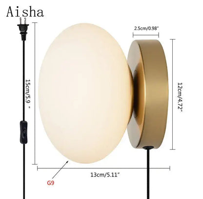 Modern brushed brass golden glass ball wall lamp bedroom sconce