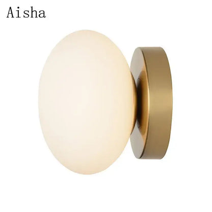 Modern brushed brass golden glass ball wall lamp bedroom sconce
