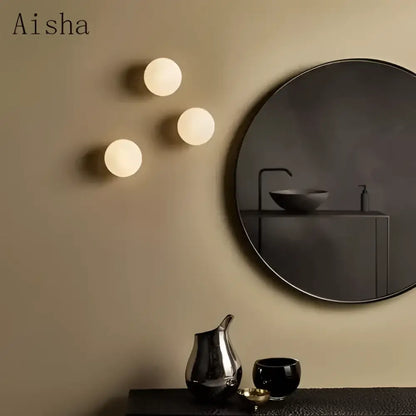Modern brushed brass golden glass ball wall lamp bedroom sconce