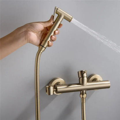 Modern brushed brass hand held bidet sprayer kit bathroom faucet