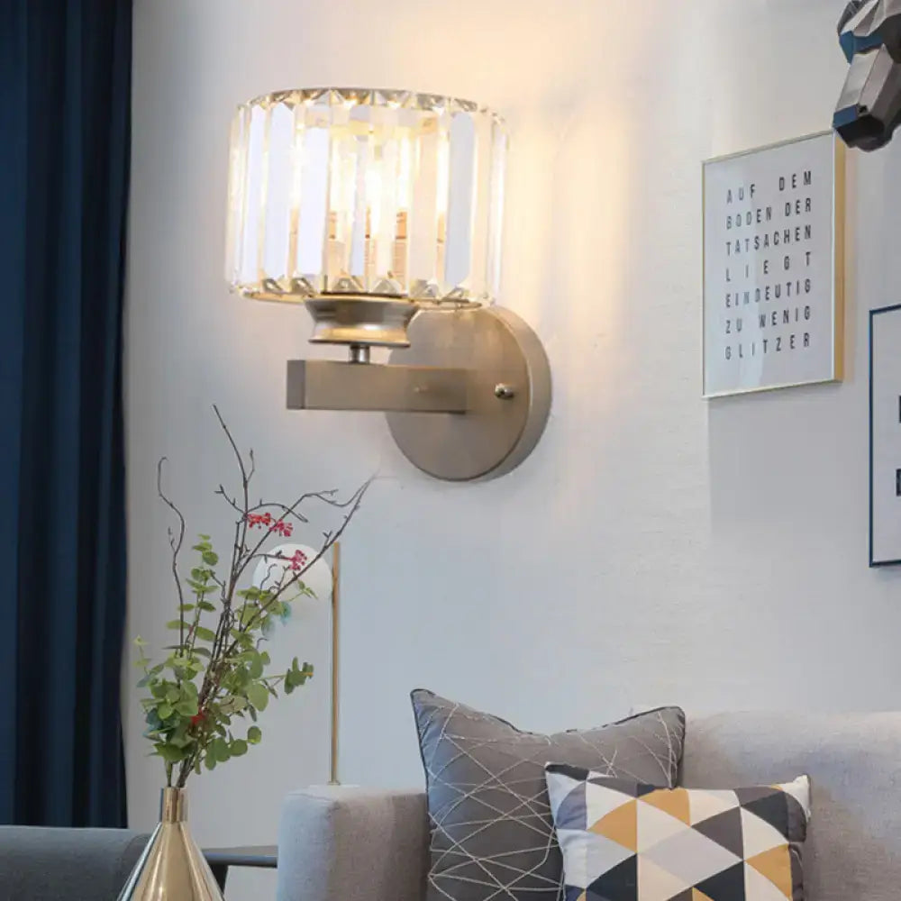 Modern brushed brass nickel drum sconce light for bedroom