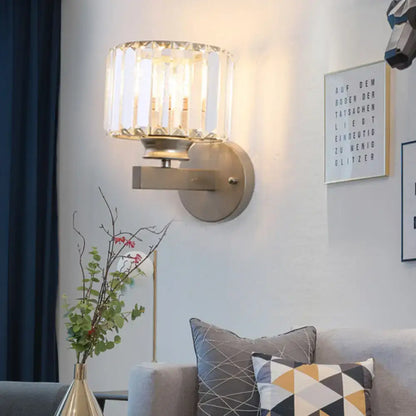 Modern brushed brass nickel drum sconce light for bedroom
