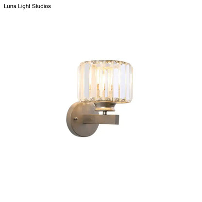 Modern brushed brass nickel drum sconce light for bedroom