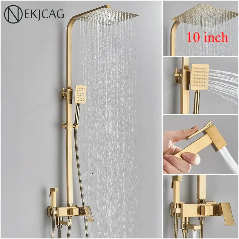 Modern brushed gold 4-function shower faucet set bathroom rain system