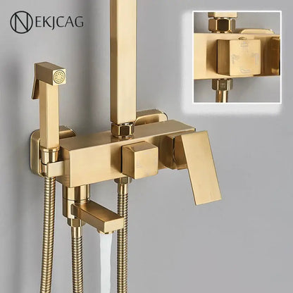 Modern brushed gold 4-function shower faucet set bathroom rain system