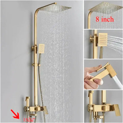 Modern brushed gold 4-function shower faucet set bathroom rain system