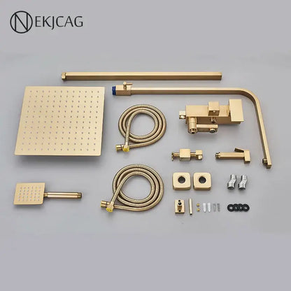 Modern brushed gold 4-function shower faucet set bathroom rain system