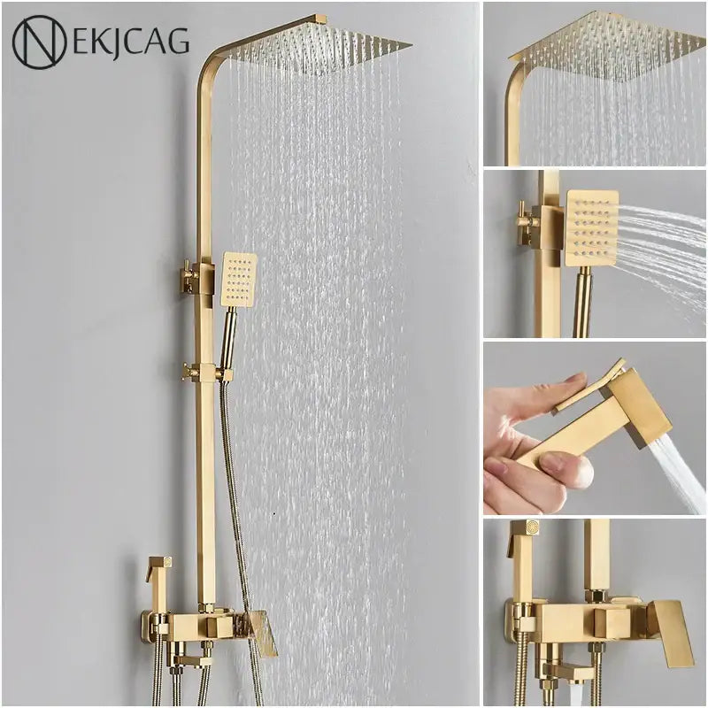 Modern brushed gold 4-function shower faucet set bathroom rain system
