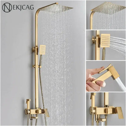 Modern brushed gold 4-function shower faucet set bathroom rain system