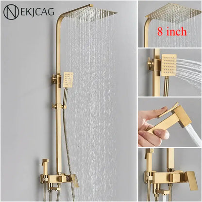 Modern brushed gold 4-function shower faucet set bathroom rain system