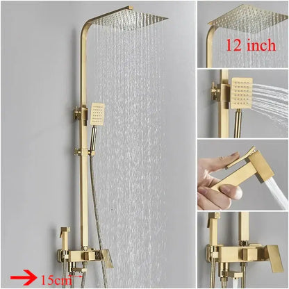 Modern brushed gold 4-function shower faucet set bathroom rain system