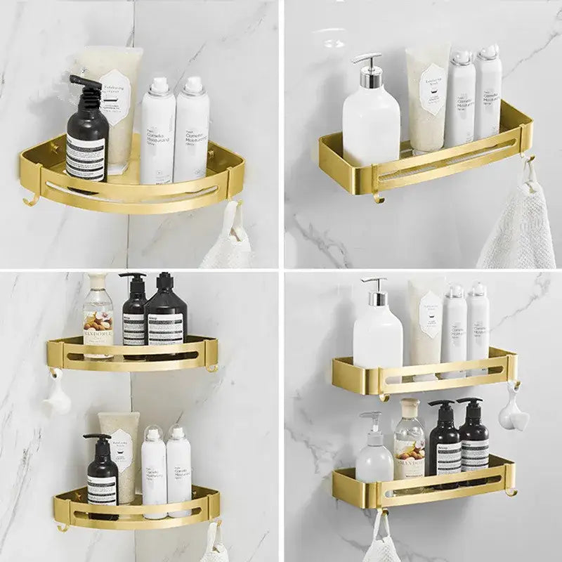 Modern brushed gold aluminum corner shelf bathroom shampoo holder