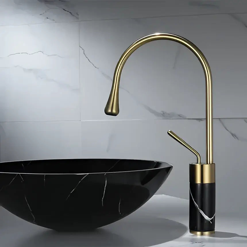 Modern brushed gold and marble bathroom sink faucet