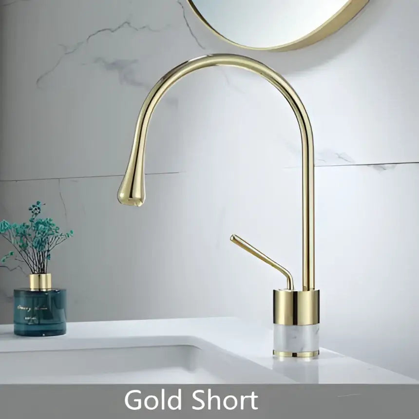 Modern brushed gold and marble bathroom sink faucet