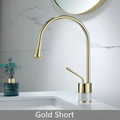 Modern brushed gold and marble bathroom sink faucet