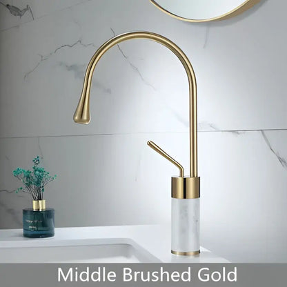 Modern brushed gold and marble bathroom sink faucet